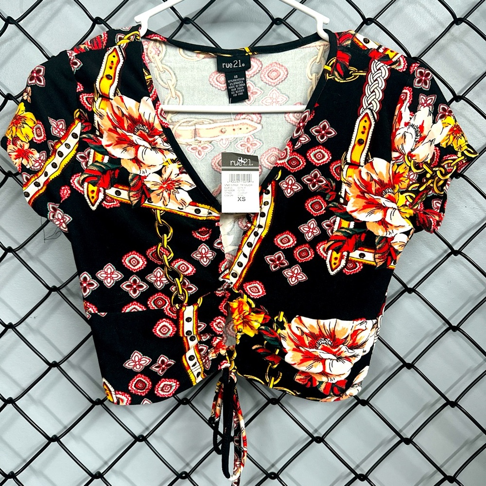 Floral front tie crop top